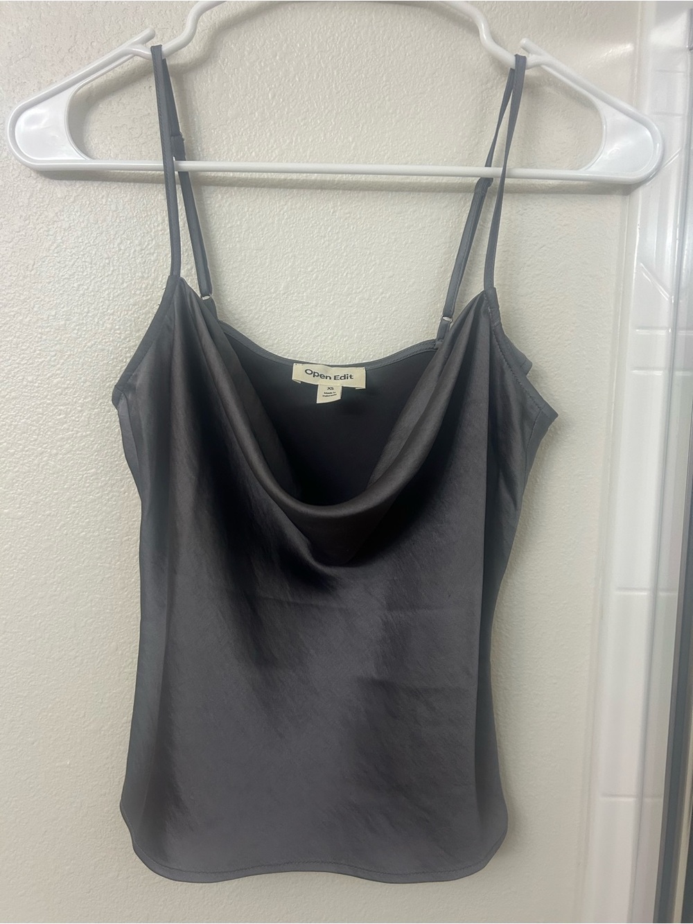Open Edit Charcoal Satin Cowl Neck Cami
